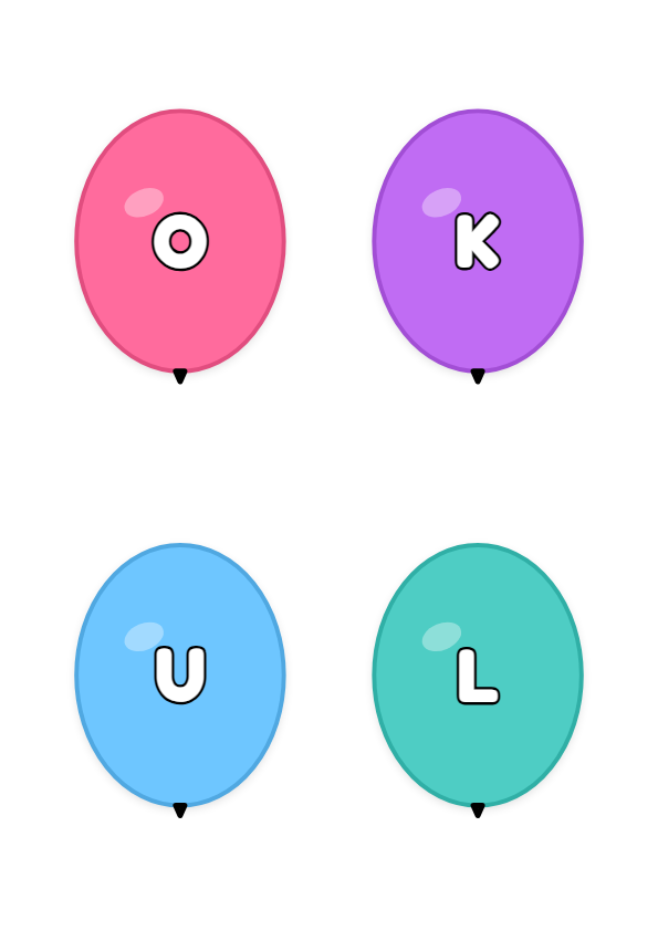 Balon şekilli, şeker renkli 'OKUL' harf posteri örneği